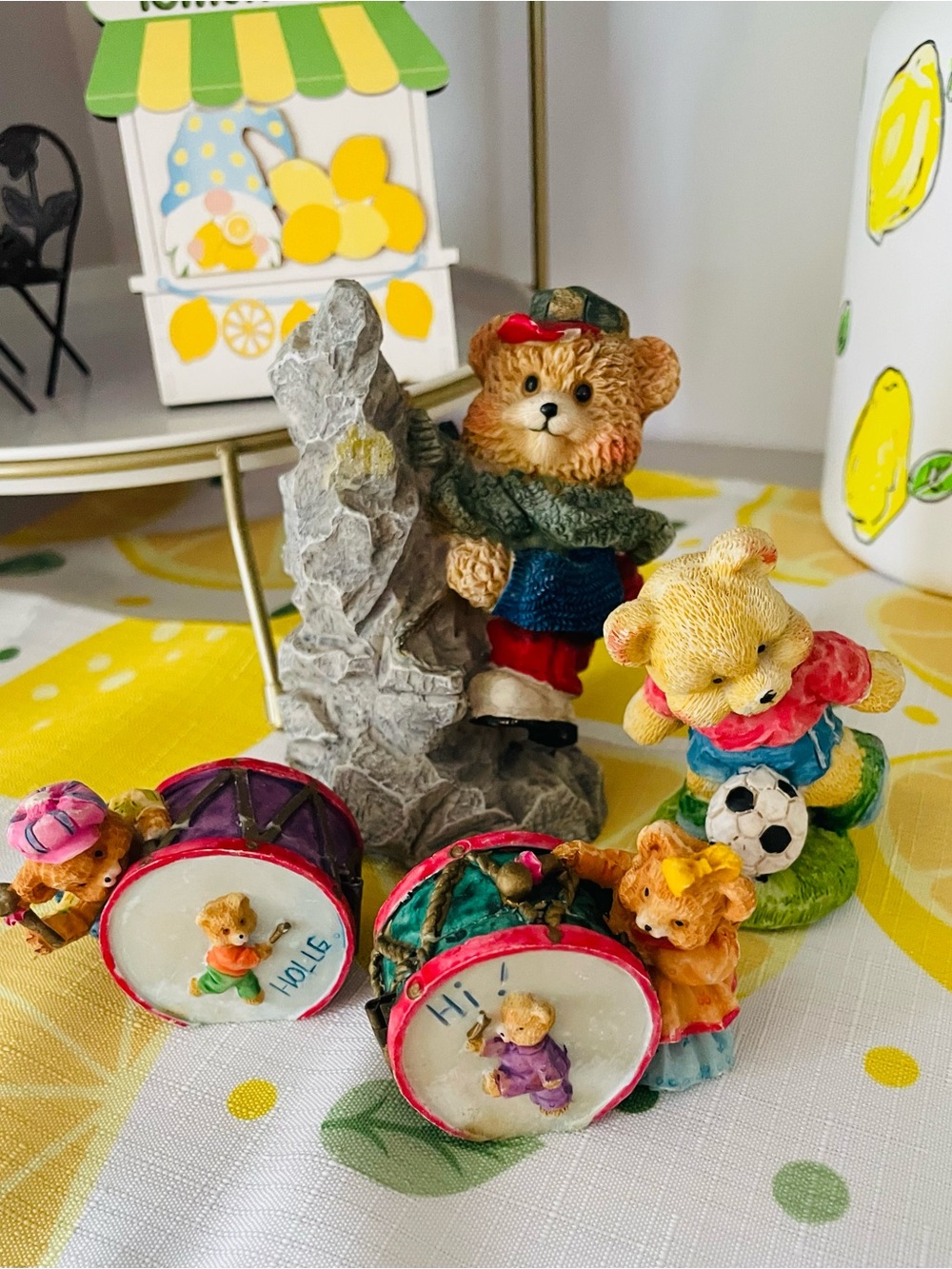 Bear Figurine Set with Drums and Soccer Bear